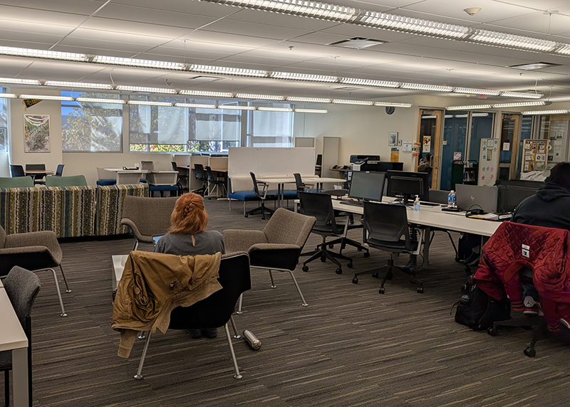 open study spaces with chairs and desks